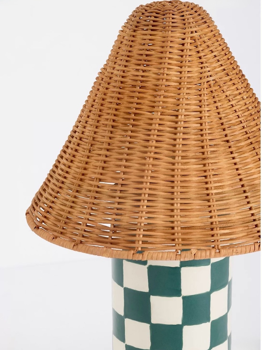 NEW Anthropologie Merve Kahraman Ceramic Checker Rattan Table Lamp, Green, Small - Picture 2 of 5